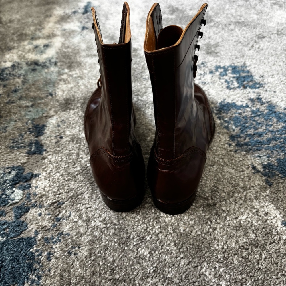 Vintage Ralph Lauren collection Sz 8.5 Granny Lace Up tan calfskin Ankle Booties - Picture 3 of 8
